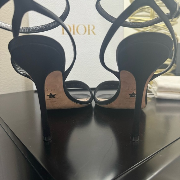 Christian Dior Dway Embroidered Logo Sandal Heel Satin Black 39.5 - Picture 7 of 10